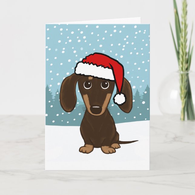 Chocolate Dachshund Santa Cute Dog Christmas Holiday Card (Front)