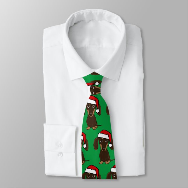Chocolate Dachshund Santa Wiener Dog Christmas Tie (Tied)