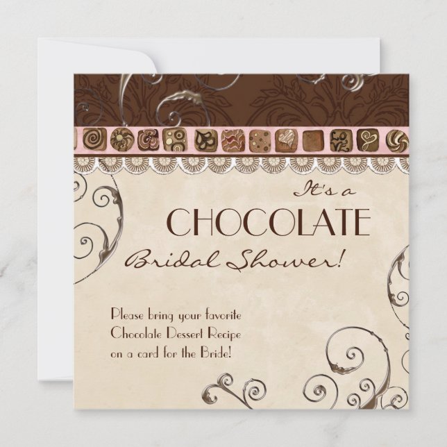 Chocolate Damask Swirl Bridal Shower Invitation (Front)