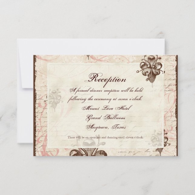 Chocolate Damask Swirl Wedding Response RSVP Card (Front)