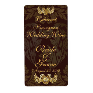 Chocolate Damask  Wedding Wine Label