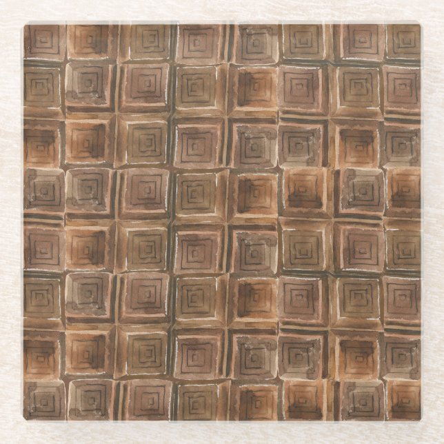 Chocolate Delight: Seamless Watercolor Pattern. Glass Coaster (Front)