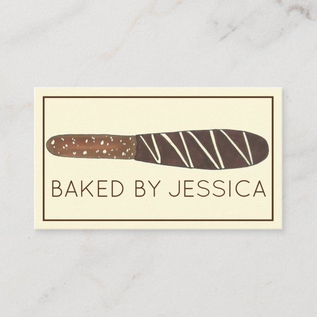 Chocolate Dipped Pretzel Rod Chocolatier Bakery Business Card (Front)