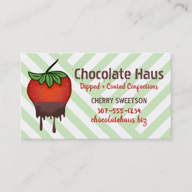 chocolate dipped strawberry candy confections business card (Front)