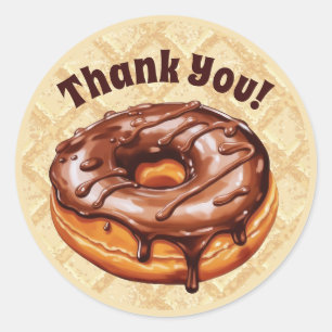 Chocolate Donut Thank you sticker, chocolate   Classic Round Sticker