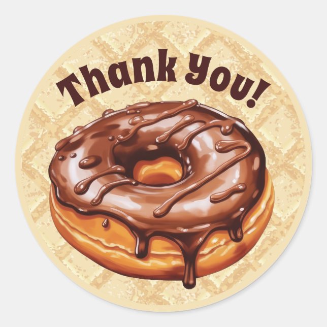 Chocolate Donut Waffle Cone Thank you Classic Round Sticker (Front)
