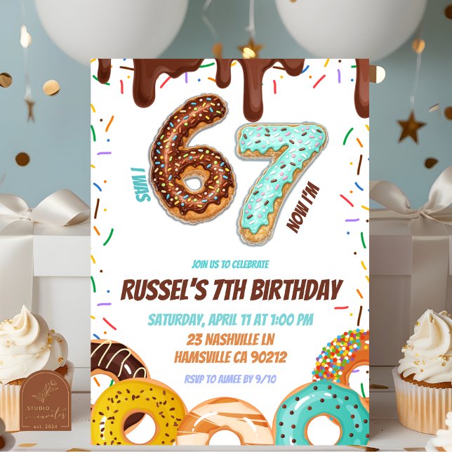Chocolate Doughnut 67 Boy Birthday party Invitation (Creator Uploaded)