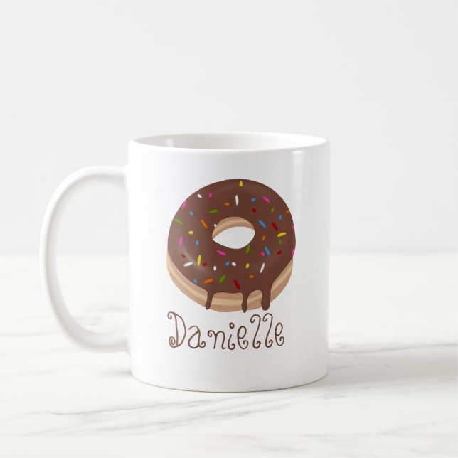 Chocolate Doughnut Custom Name Coffee Mug (Left)