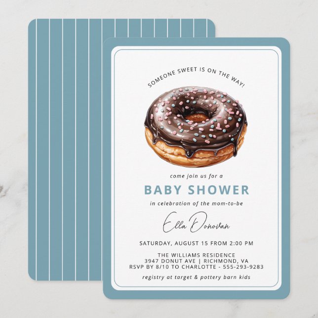 Chocolate Doughnut | Cute Blue Boy Baby Shower Invitation (Front/Back)