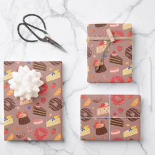 Chocolate Doughnut & Gourmet Desserts Pattern Wrapping Paper Sheet