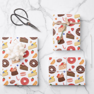 Chocolate Doughnut & Gourmet Desserts Pattern Wrapping Paper Sheet