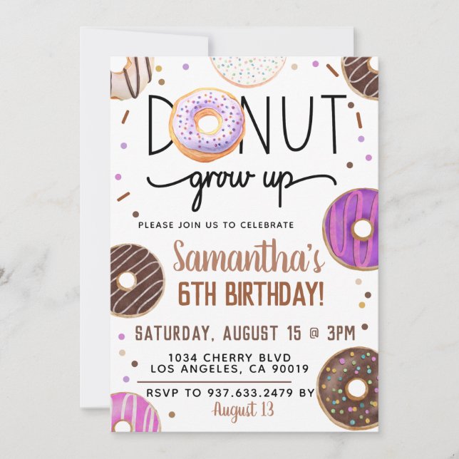Chocolate Doughnut Grow Up Birthday Invitation (Front)