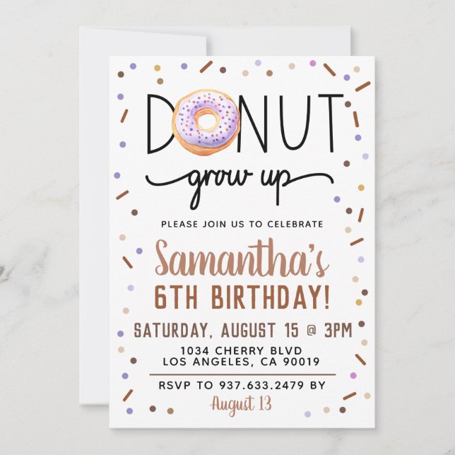 Chocolate Doughnut Grow Up Birthday Invitation (Front)