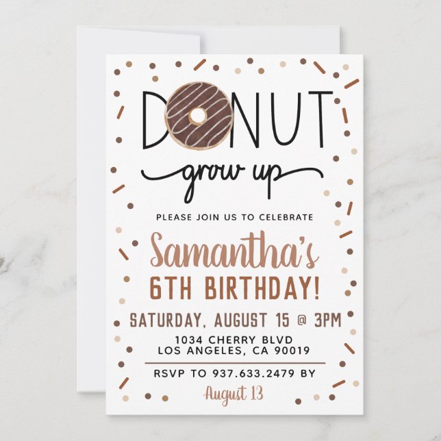 Chocolate Doughnut Grow Up Birthday Invitation (Front)