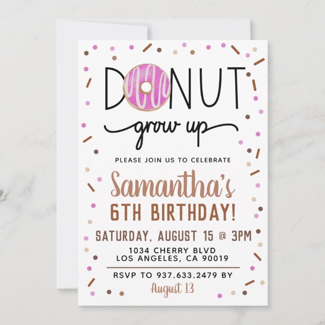 Chocolate Doughnut Grow Up Birthday Invitation (Front)