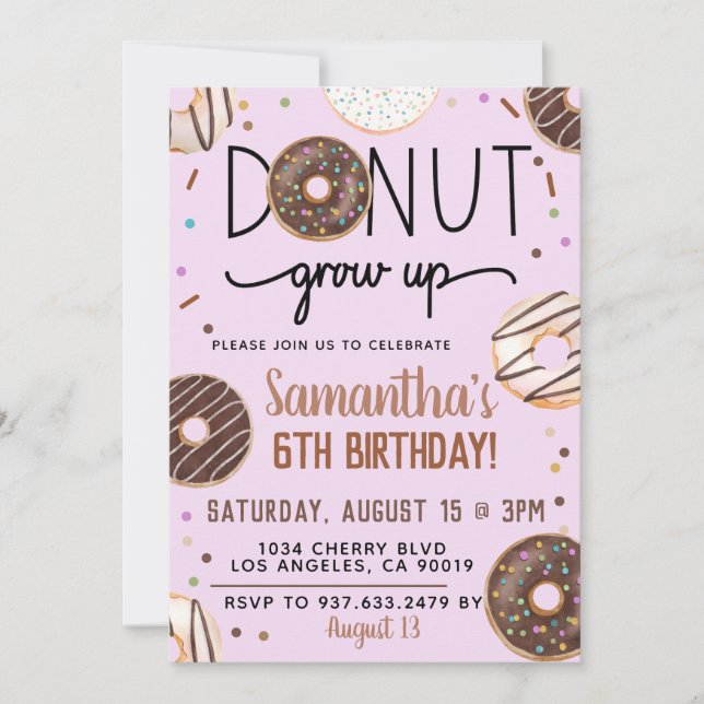 Chocolate Doughnut Grow Up Birthday Invitation (Front)