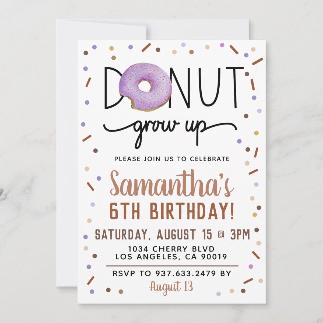 Chocolate Doughnut Grow Up Birthday Invitation (Front)
