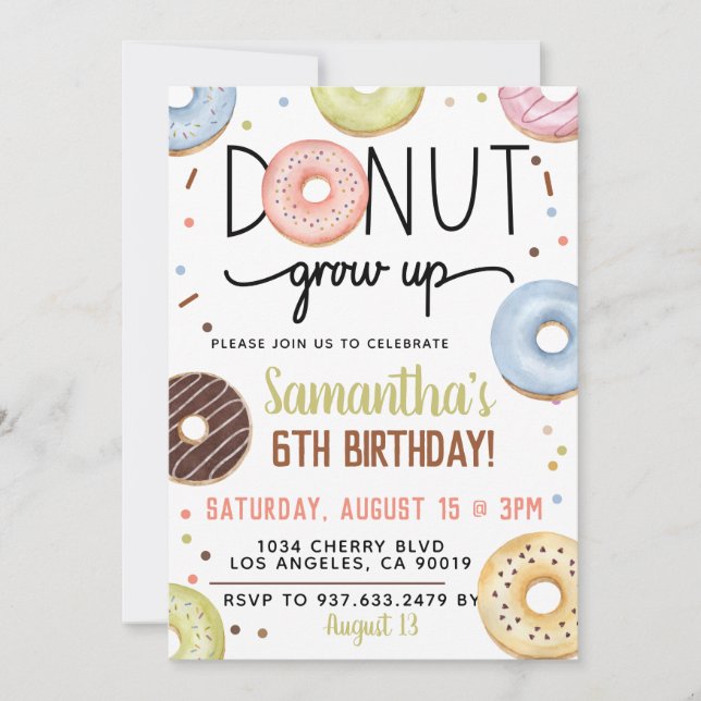 Chocolate Doughnut Grow Up Birthday Invitation (Front)