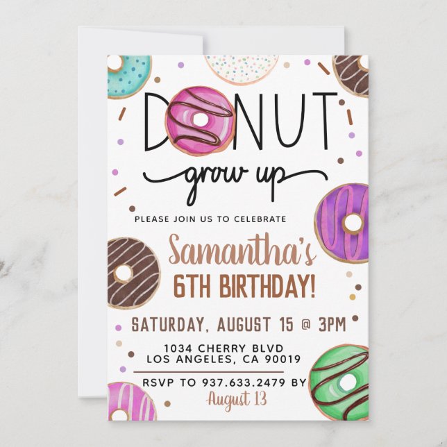 Chocolate Doughnut Grow Up Birthday Invitation (Front)