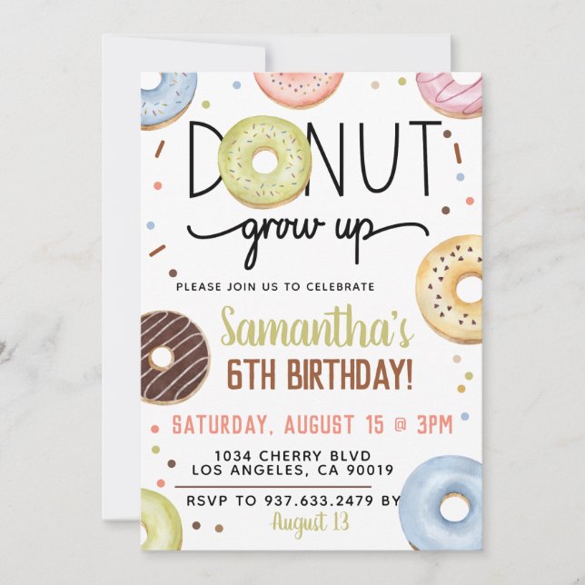 Chocolate Doughnut Grow Up Birthday Invitation (Front)