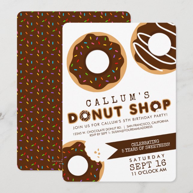 Chocolate Doughnut Shop Birthday Party Invitation (Front/Back)