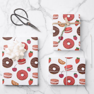 Chocolate Doughnut & Sweet Treats Pattern Wrapping Paper Sheet