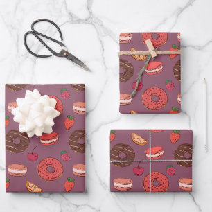 Chocolate Doughnut & Sweet Treats Pattern Wrapping Paper Sheet