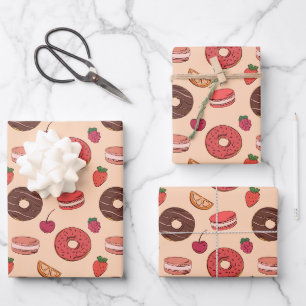 Chocolate Doughnut & Sweet Treats Pattern Wrapping Paper Sheet