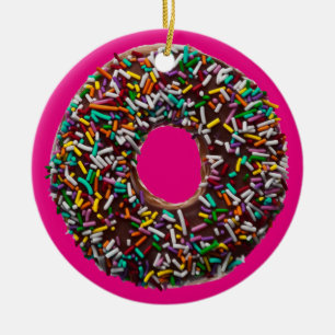 Chocolate Doughnut with colourful sprinkles Ceramic Tree Decoration