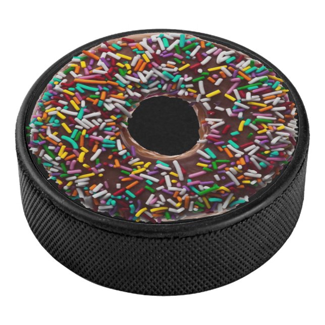 Chocolate Doughnut with colourful sprinkles Hockey Puck (3/4)