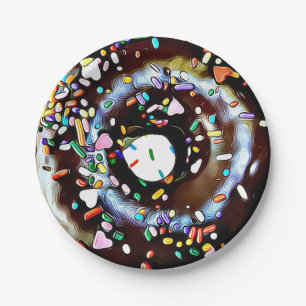 Chocolate Doughnut with Sprinkles Cake Paper Plate