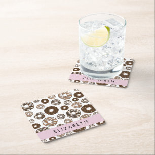 Chocolate Doughnuts, Caramel Doughnuts, Icing, You Square Paper Coaster