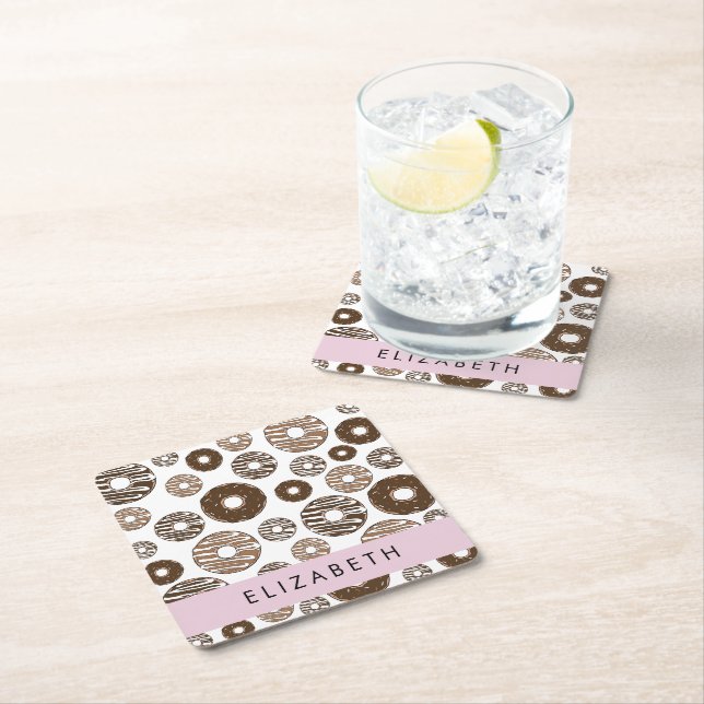 Chocolate Doughnuts, Caramel Doughnuts, Icing, You Square Paper Coaster (Insitu)