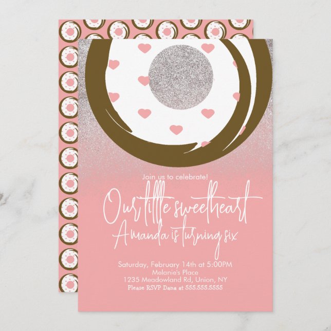 Chocolate Doughnuts Faux Glitter Valentines Day    Invitation (Front/Back)