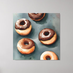 Chocolate Doughnuts Watercolor Canvas Print