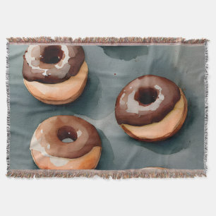 Chocolate Doughnuts Watercolor Throw Blanket