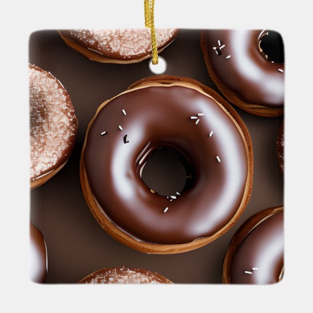 Chocolate Doughnuts with Sprinkles Christmas Ceramic Ornament (Front)