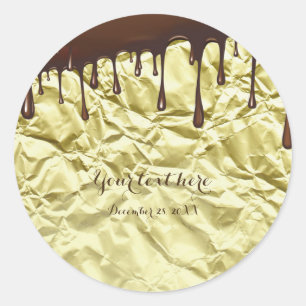 Chocolate Drip Faux Gold Foil Wrapper Party Favour Classic Round Sticker