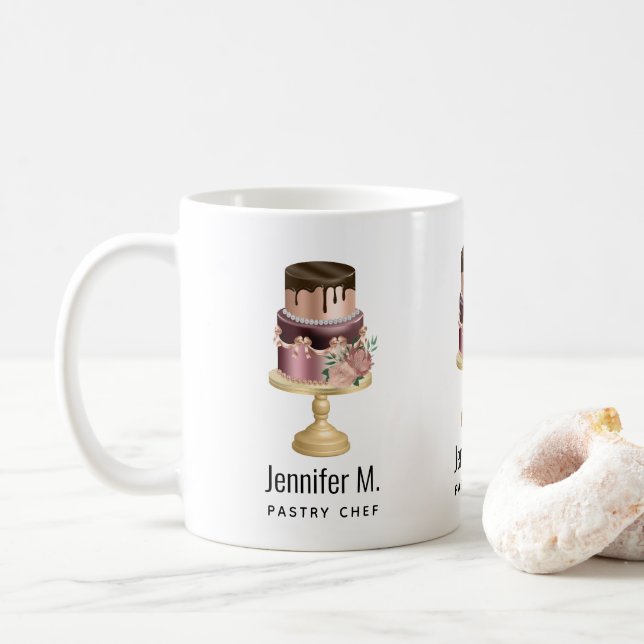 Chocolate Drips and Rose Gold Luxury Cake Coffee Mug (With Donut)