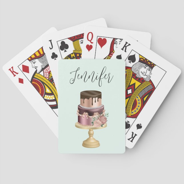 Chocolate Drips and Rose Gold Luxury Cake Playing Cards (Back)