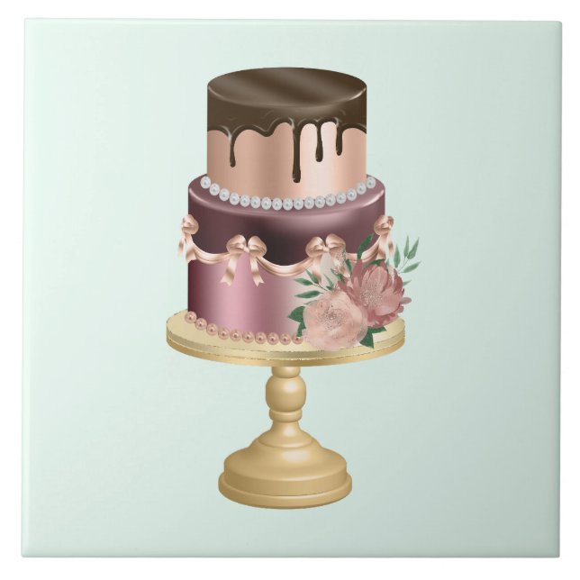Chocolate Drips and Rose Gold Luxury Cake Tile (Front)
