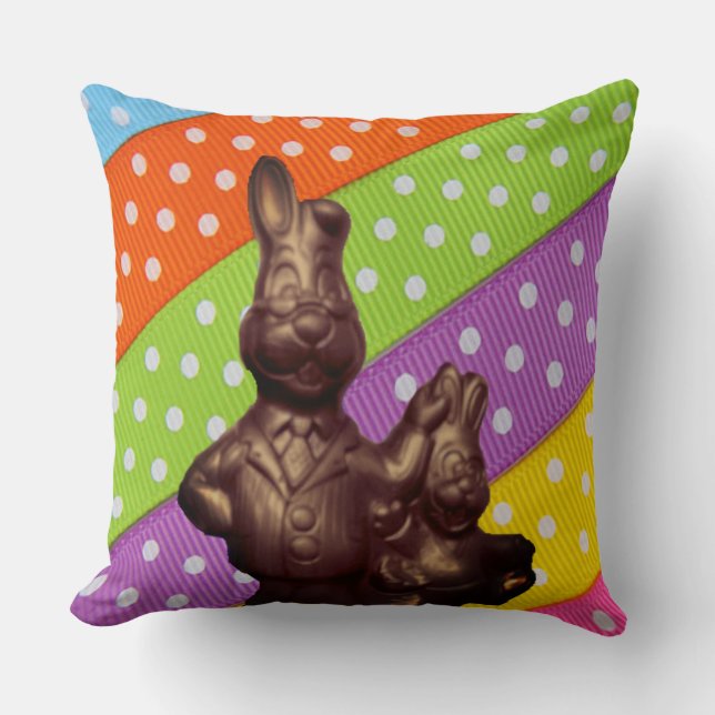 Chocolate Easter Bunnies & Polka Dot Ribbon, ZSSG Cushion (Front)