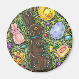CHOCOLATE EASTER BUNNY, CHICK, EGGS, JELLY BEANS MAGNET