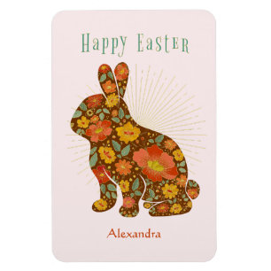 Chocolate Easter Bunny Gold Floral Personalised Magnet
