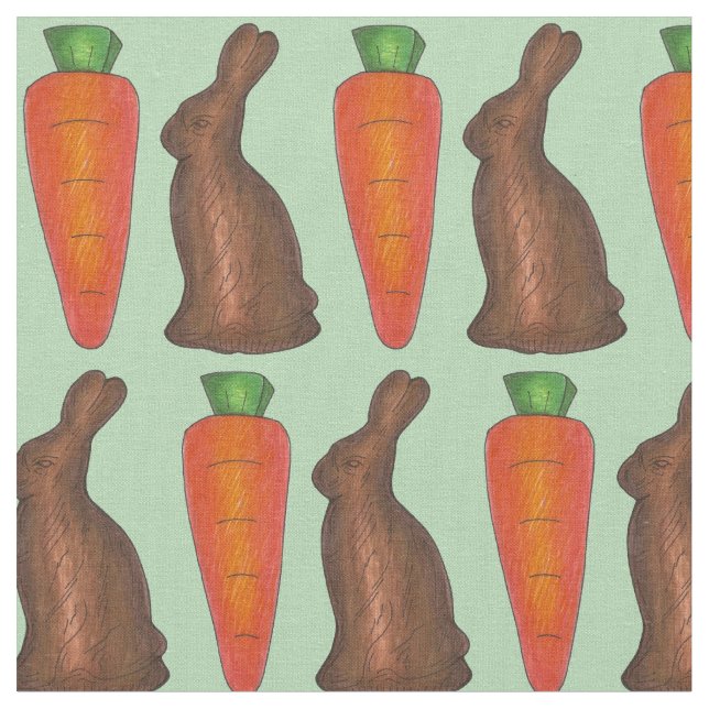 Chocolate Easter Bunny Rabbit Carrots Candy Fabric (Close Up)