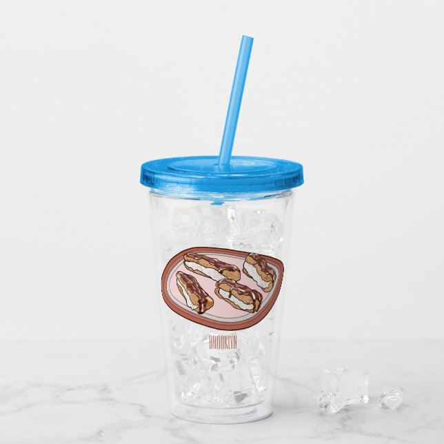Chocolate eclair cartoon illustration acrylic tumbler (Back Ice)