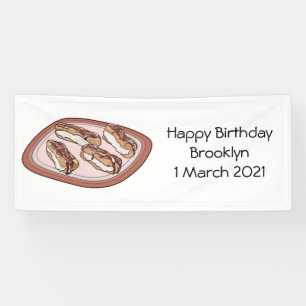 Chocolate eclair cartoon illustration banner