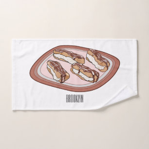 Chocolate eclair cartoon illustration  bath towel set