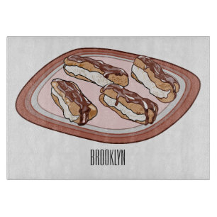 Chocolate eclair cartoon illustration  cutting board