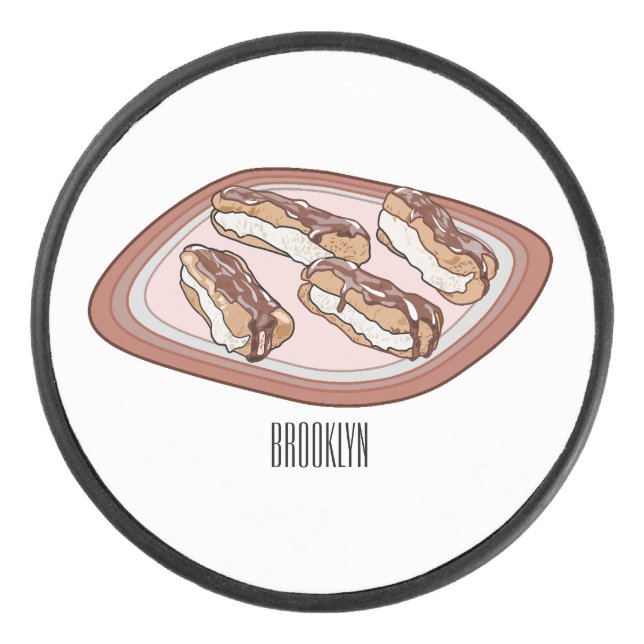 Chocolate eclair cartoon illustration hockey puck (Front)